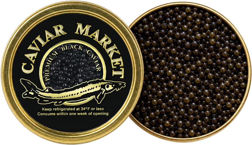 Two tins of Caviar Market Kaluga Queen premium black caviar